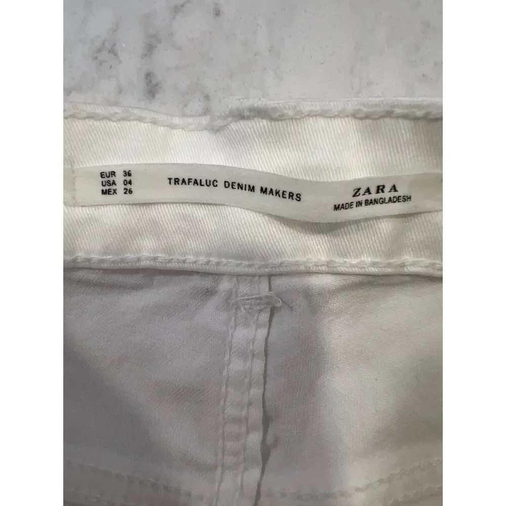 NWT Zara Women’s High Waist Ankle Distressed Trafaluc Denim Jeans Size 4 White - Picture 7 of 8